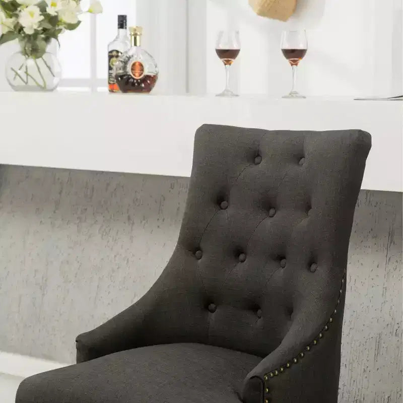 Wingback Dining Chairs Set of 2 – Button Tufted, Nailhead Trim, Solid Wood Frame