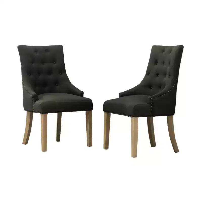 Wingback Dining Chairs Set of 2 – Button Tufted, Nailhead Trim, Solid Wood Frame