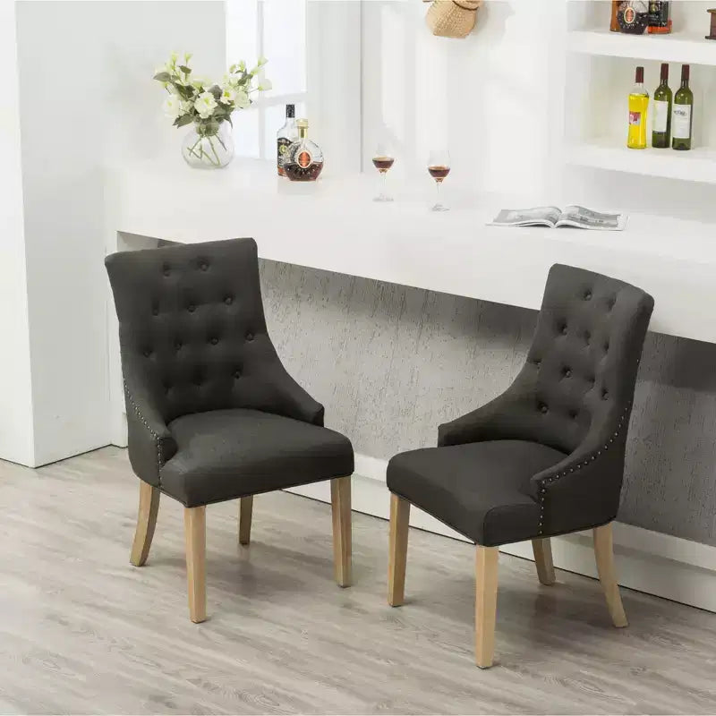 Wingback Dining Chairs Set of 2 – Button Tufted, Nailhead Trim, Solid Wood Frame