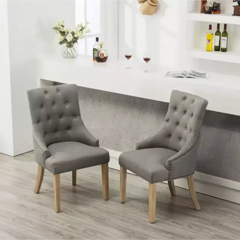 Wingback Dining Chairs Set of 2 – Button Tufted, Nailhead Trim, Solid Wood Frame
