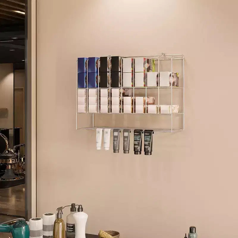 Espositore per Colori per Capelli, Portaoggetti da Parete a 2 Livelli in Metallo per Tubetti di Tinta per Capelli, Argento