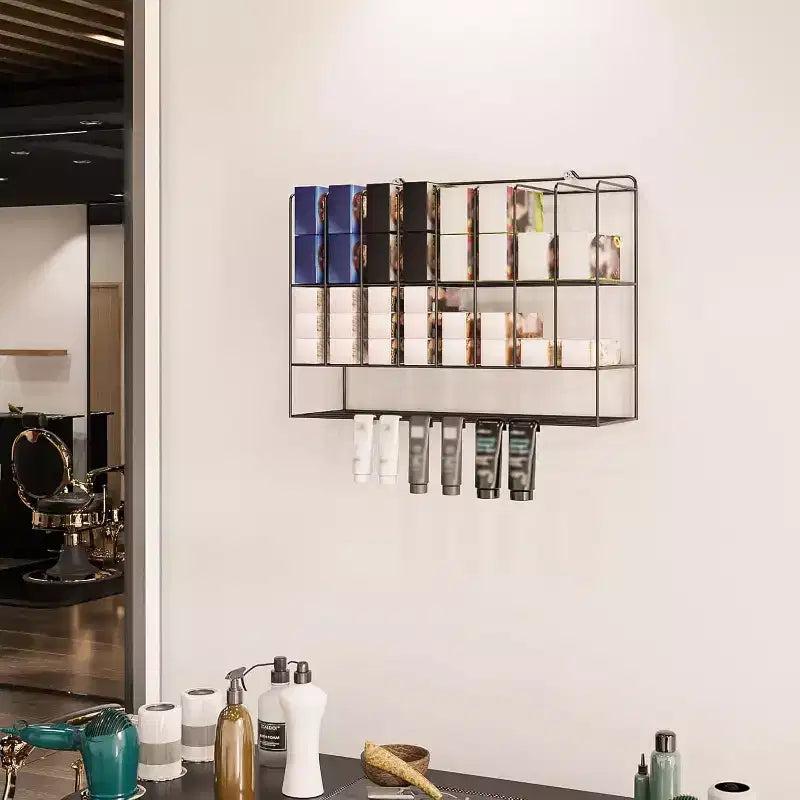 Espositore per Colori per Capelli, Portaoggetti da Parete a 2 Livelli in Metallo per Tubetti di Tinta per Capelli, Argento