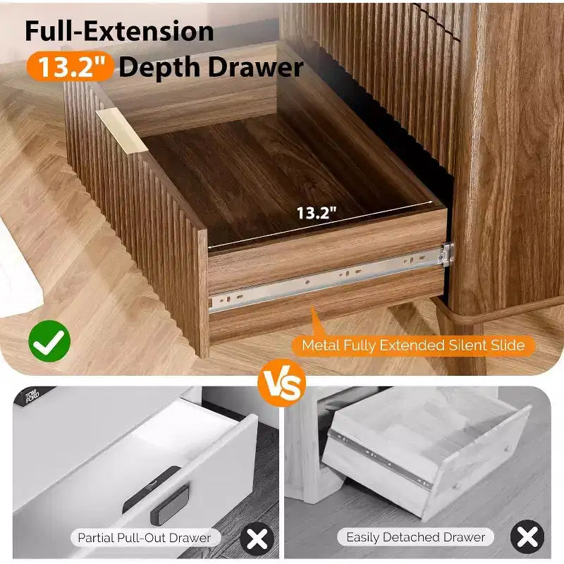 Fluted Tall 5-Drawer Dresser – Walnut Wood, Mid-Century Modern Chest of Drawers
