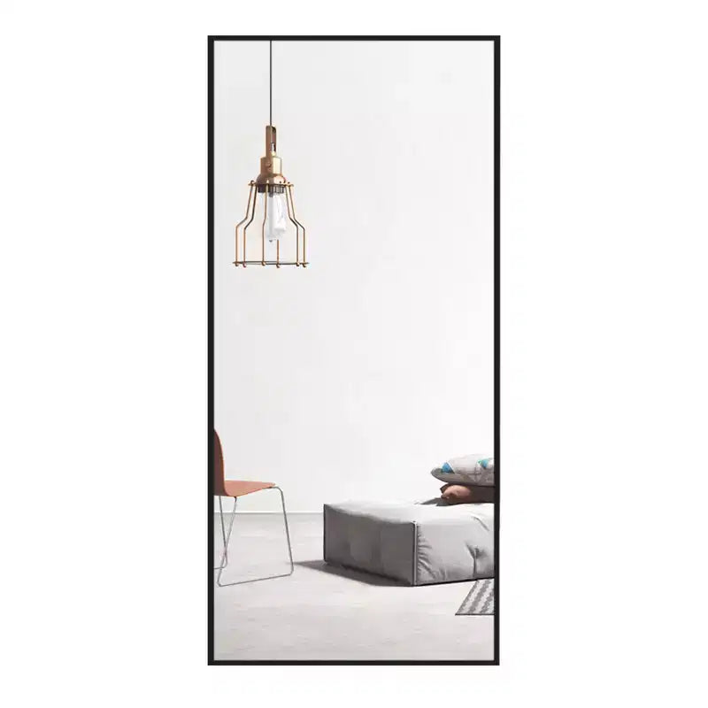 34"W x 71"H Rectangular Black Metal Framed Bathroom Wall Mirror