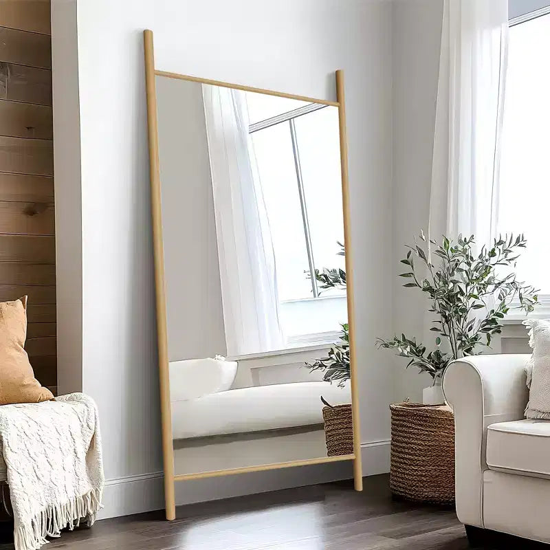 35"W x 73"H Ladder-Style Solid Wood Wall Mirror – Brown