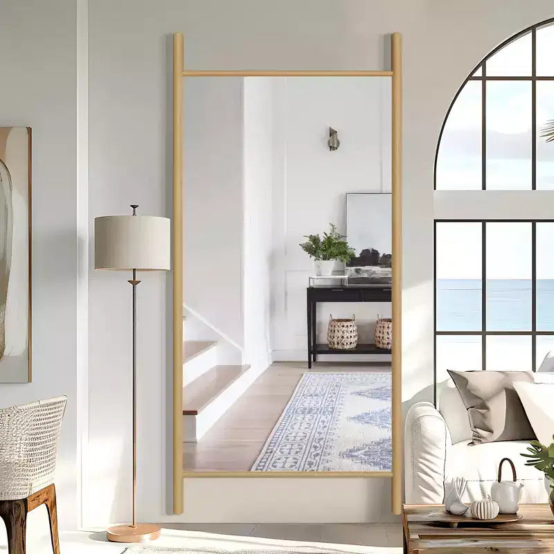 35"W x 73"H Ladder-Style Solid Wood Wall Mirror – Brown