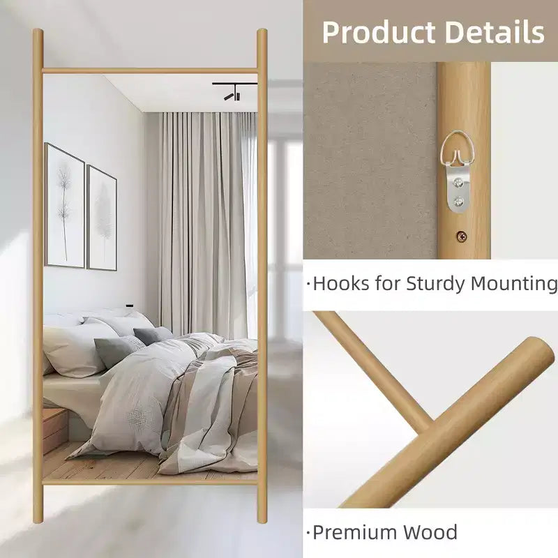 35"W x 73"H Ladder-Style Solid Wood Wall Mirror – Brown