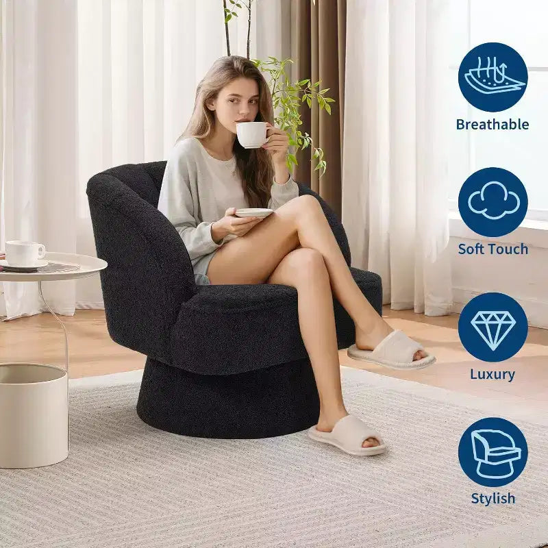 Poltrona girevole Acekool 360 - Poltrona lounge in morbido velluto teddy