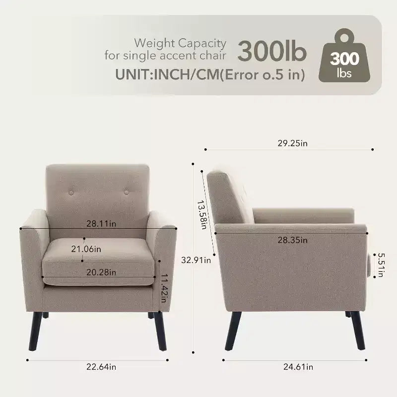 Mid-Century Modern Fabric Accent Armchair with Wood Legs