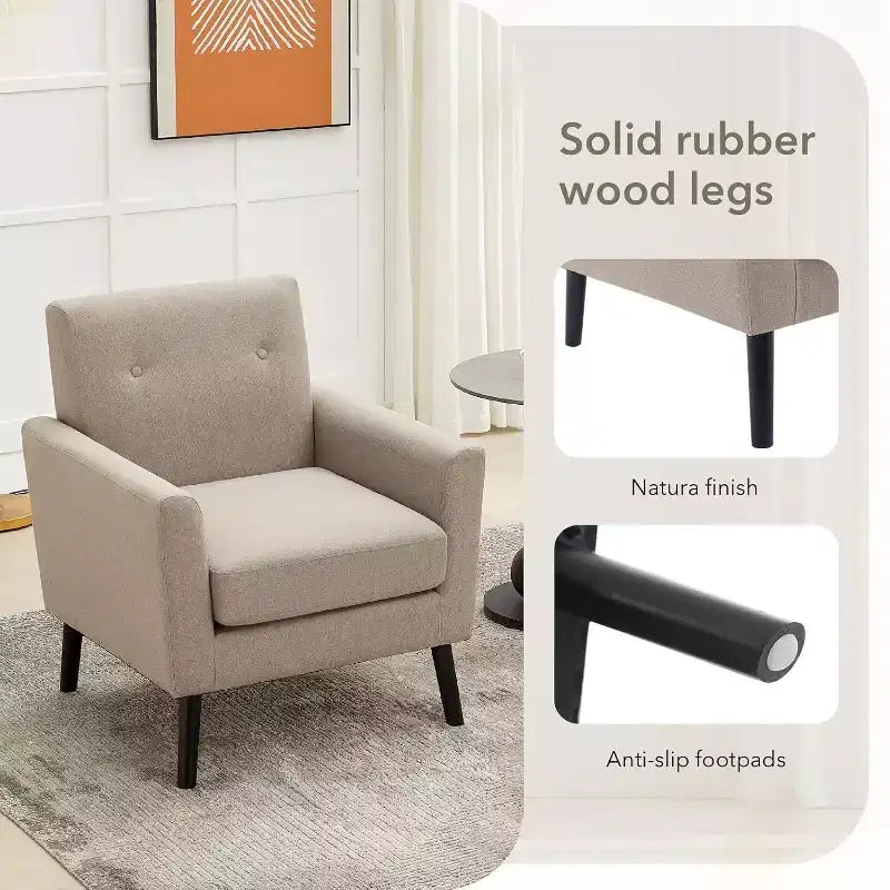 Mid-Century Modern Fabric Accent Armchair with Wood Legs