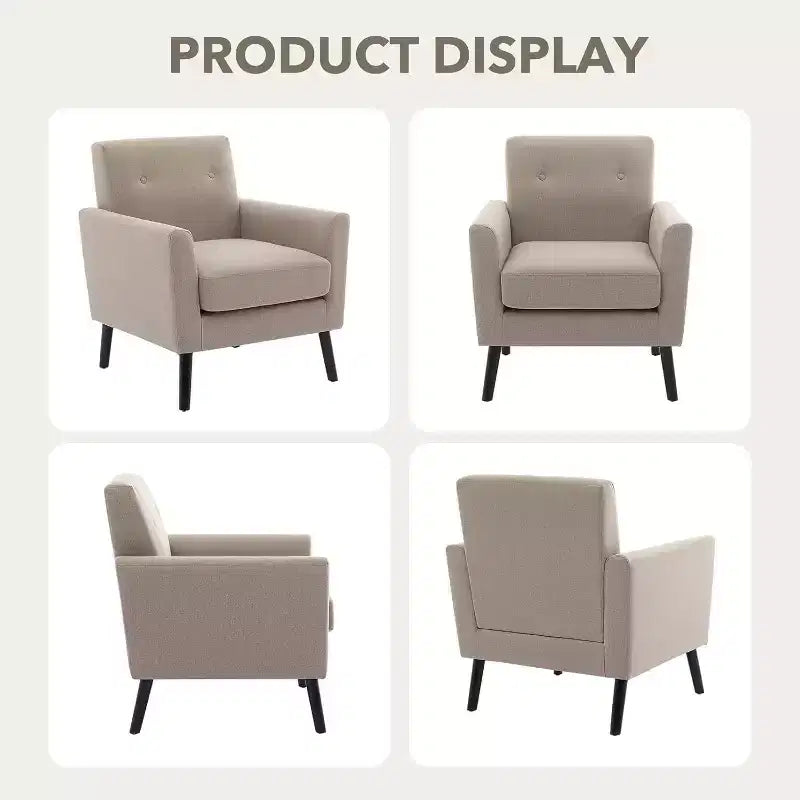 Mid-Century Modern Fabric Accent Armchair with Wood Legs