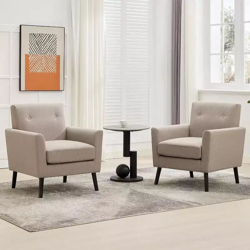 Mid-Century Modern Fabric Accent Armchair with Wood Legs