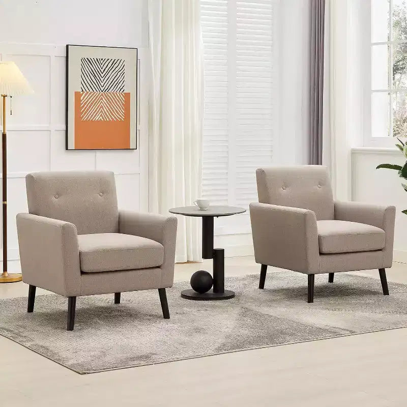 Mid-Century Modern Fabric Accent Armchair with Wood Legs