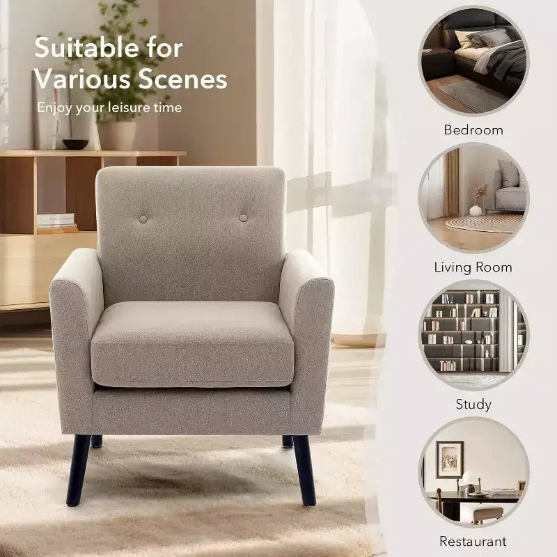 Mid-Century Modern Fabric Accent Armchair with Wood Legs