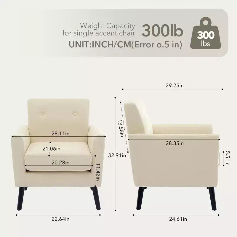 Mid-Century Modern Fabric Accent Armchair with Wood Legs