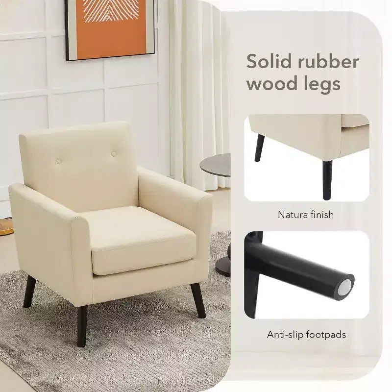 Mid-Century Modern Fabric Accent Armchair with Wood Legs