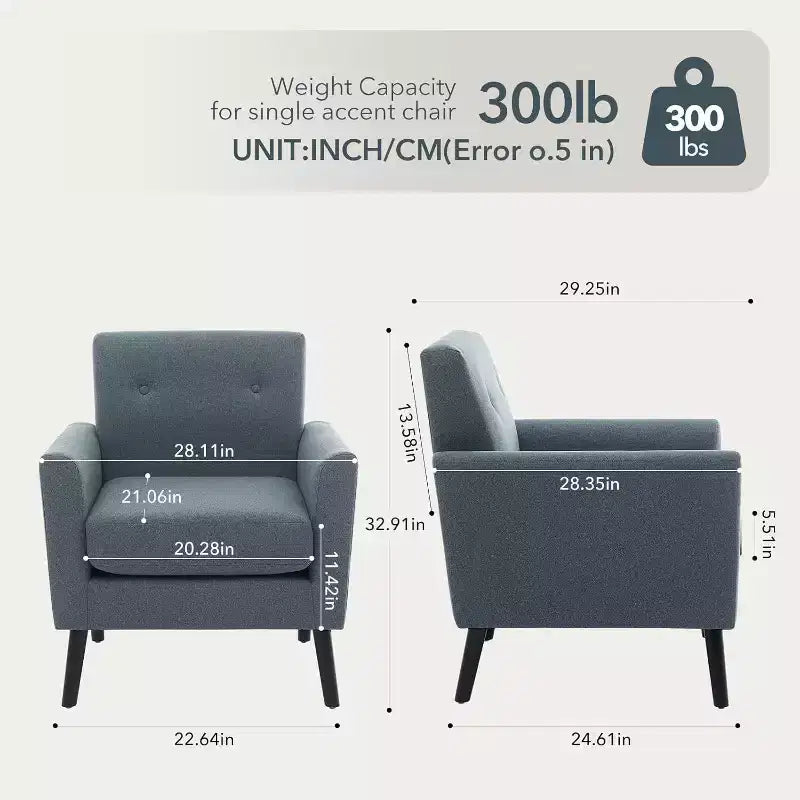 Mid-Century Modern Fabric Accent Armchair with Wood Legs