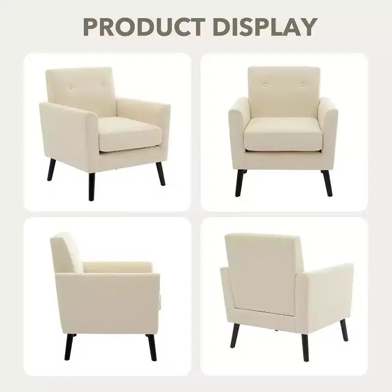 Mid-Century Modern Fabric Accent Armchair with Wood Legs