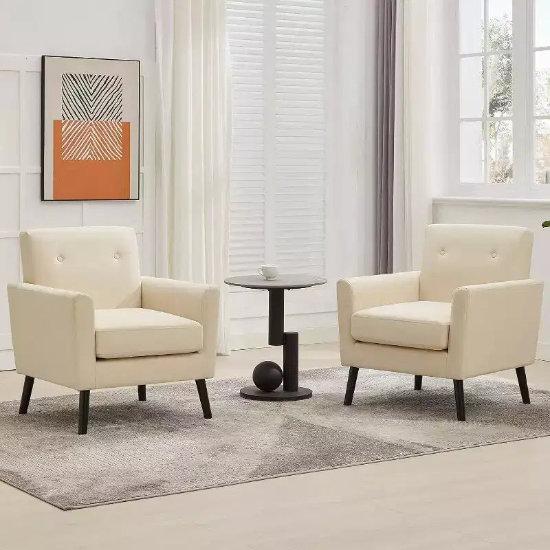 Mid-Century Modern Fabric Accent Armchair with Wood Legs