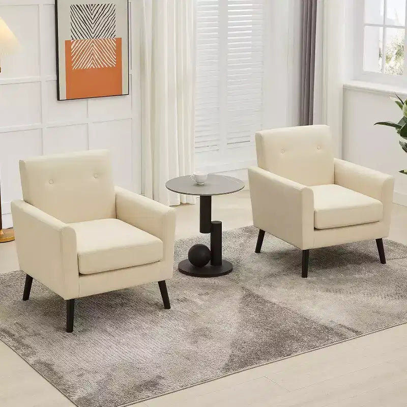Mid-Century Modern Fabric Accent Armchair with Wood Legs