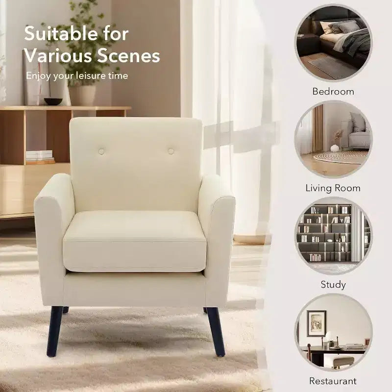Mid-Century Modern Fabric Accent Armchair with Wood Legs