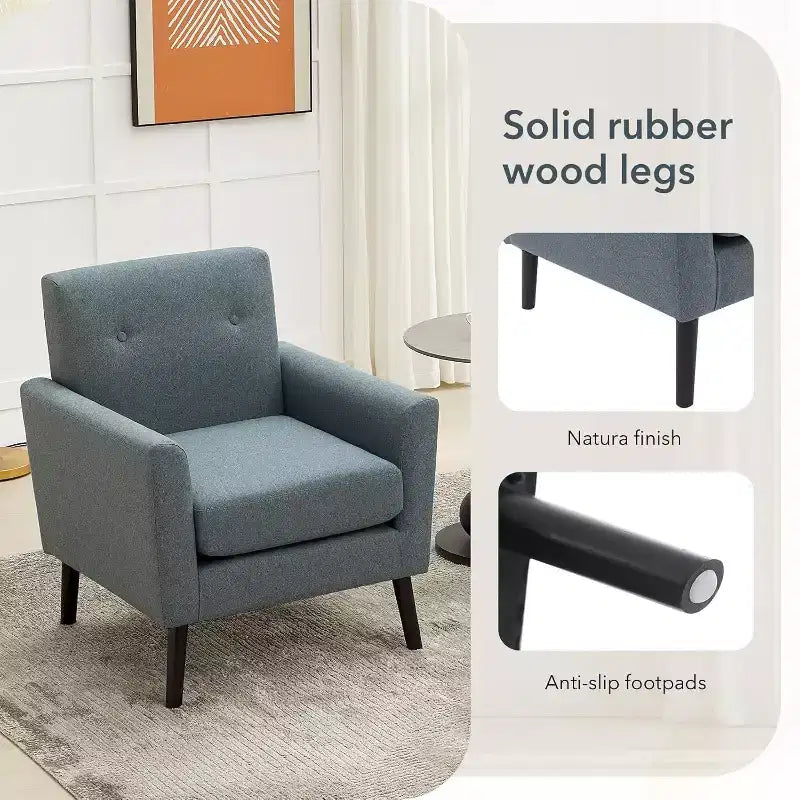 Mid-Century Modern Fabric Accent Armchair with Wood Legs
