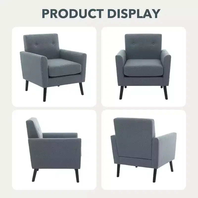 Mid-Century Modern Fabric Accent Armchair with Wood Legs