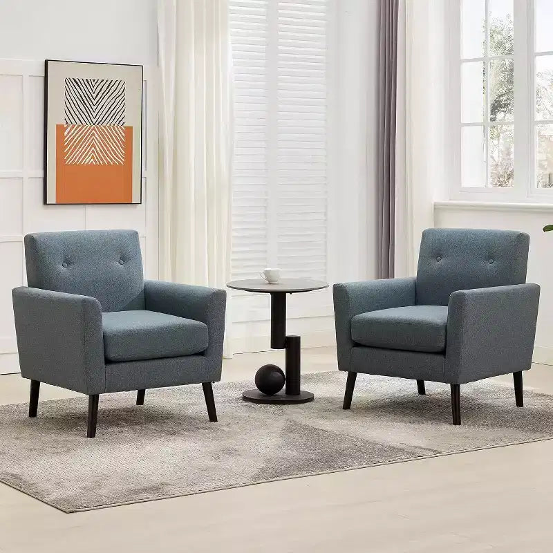 Mid-Century Modern Fabric Accent Armchair with Wood Legs