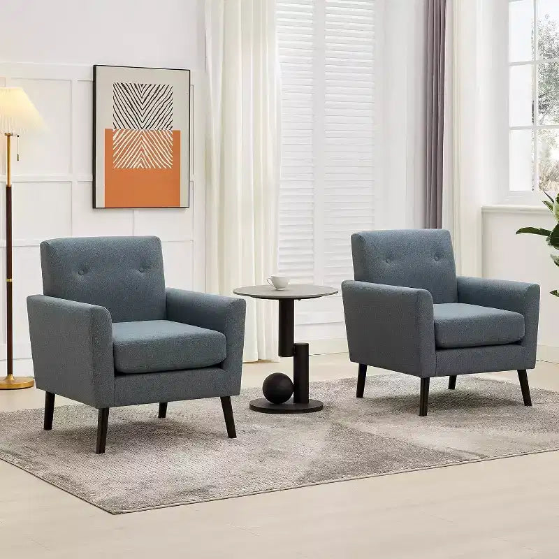 Mid-Century Modern Fabric Accent Armchair with Wood Legs
