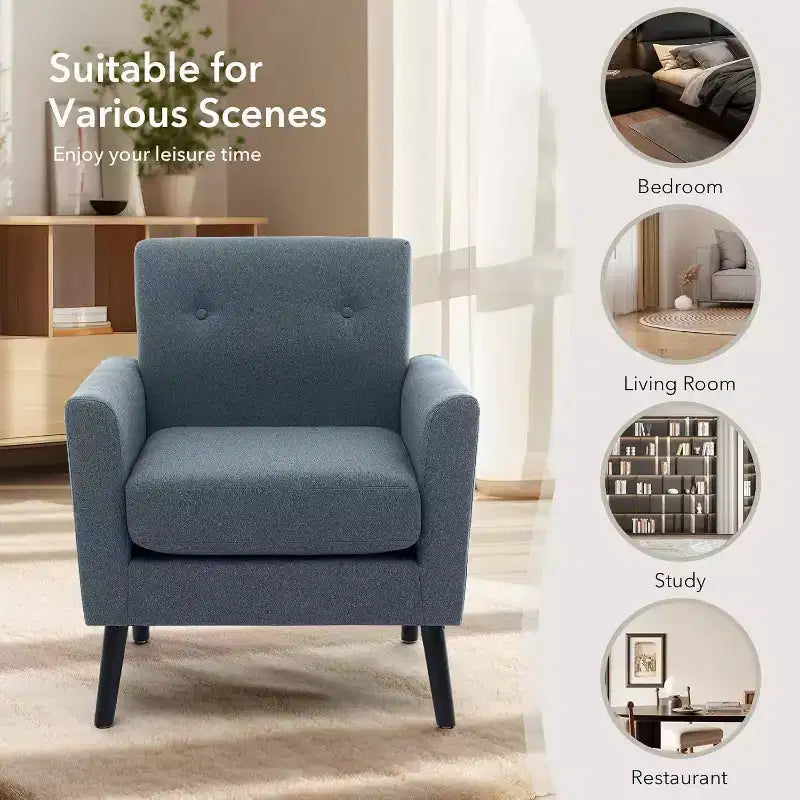 Mid-Century Modern Fabric Accent Armchair with Wood Legs