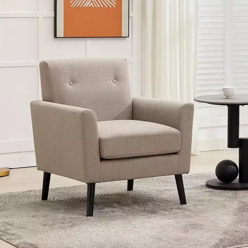 Mid-Century Modern Fabric Accent Armchair with Wood Legs