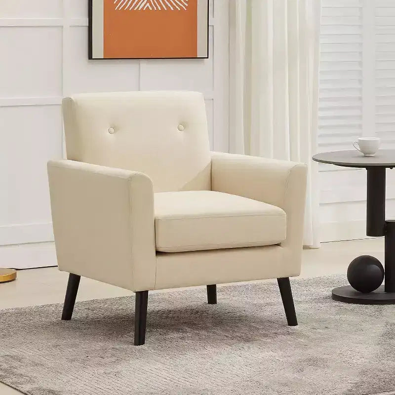 Mid-Century Modern Fabric Accent Armchair with Wood Legs