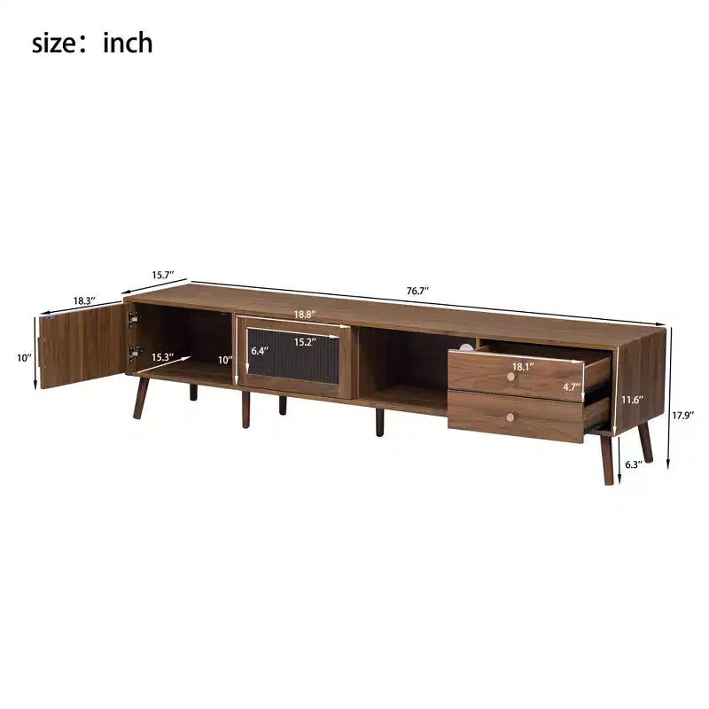 Mobile TV ModernLuxe per televisori fino a 85 pollici, centro d'intrattenimento con armadietti e ante in vetro, console multimediale, naturale