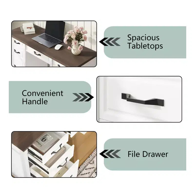 Famapy Scrivania da ufficio per computer in legno bianco e marrone con cassetti - Workstation per ufficio domestico