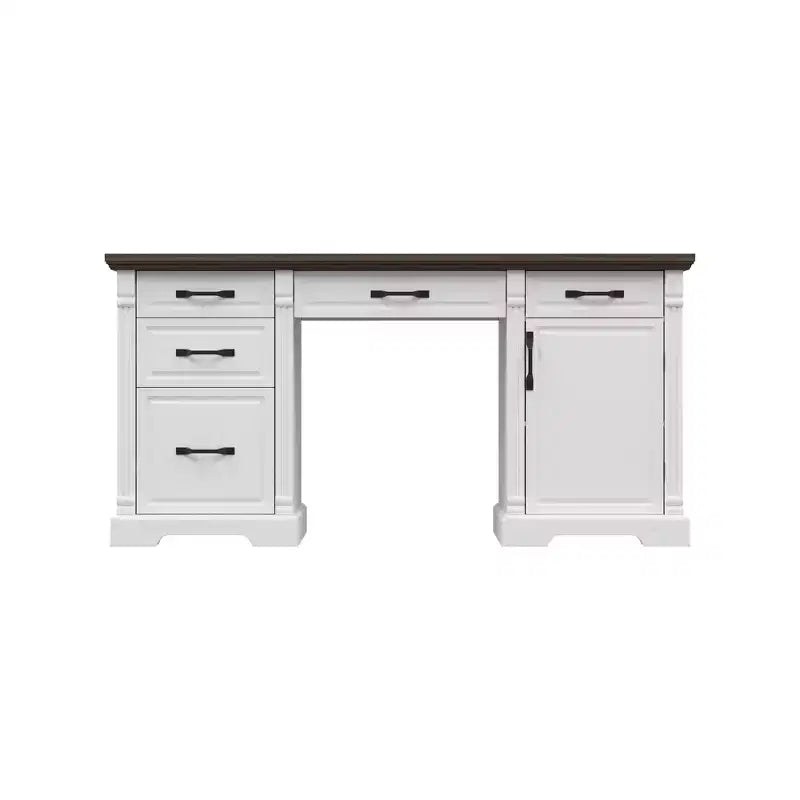 Famapy Scrivania da ufficio per computer in legno bianco e marrone con cassetti - Workstation per ufficio domestico