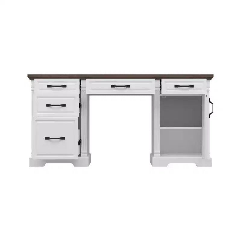Famapy Scrivania da ufficio per computer in legno bianco e marrone con cassetti - Workstation per ufficio domestico