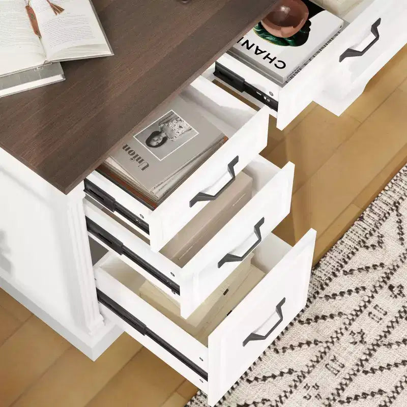 Famapy Scrivania da ufficio per computer in legno bianco e marrone con cassetti - Workstation per ufficio domestico