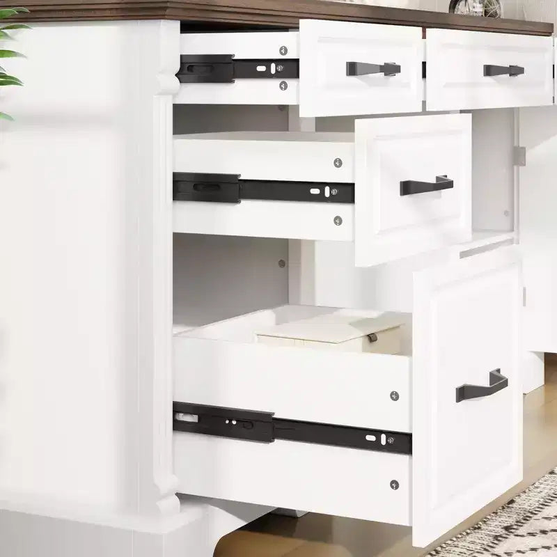 Famapy Scrivania da ufficio per computer in legno bianco e marrone con cassetti - Workstation per ufficio domestico