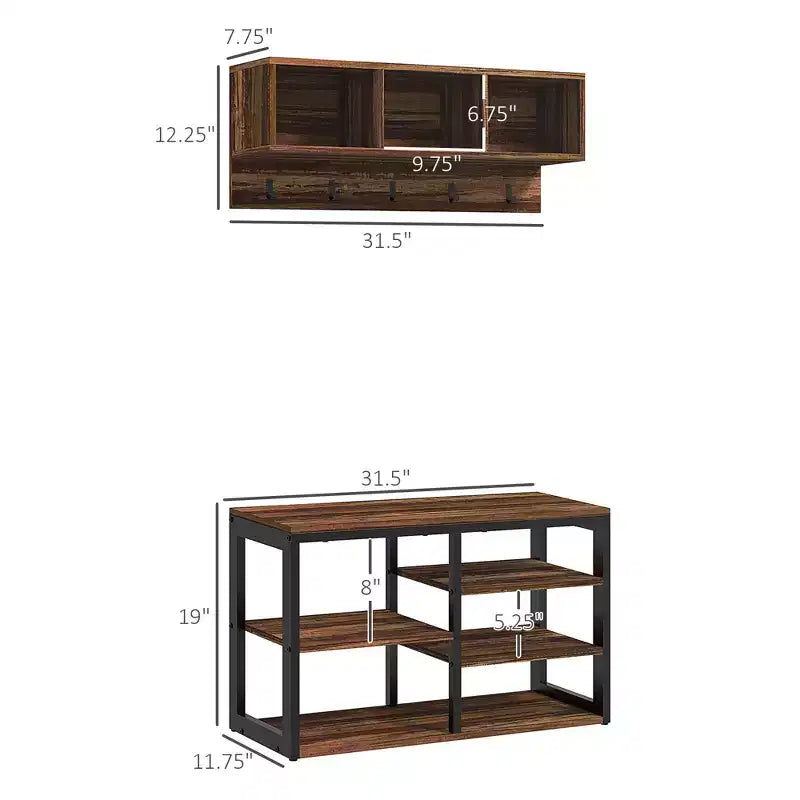 Hall Tree with 5 Hooks, Bench & Shoe Storage for Entryway – 2-in-1 Coat Rack