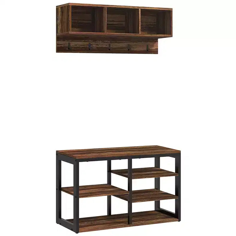 Hall Tree with 5 Hooks, Bench & Shoe Storage for Entryway – 2-in-1 Coat Rack