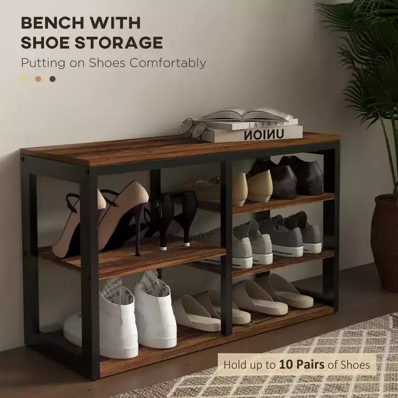 Hall Tree with 5 Hooks, Bench & Shoe Storage for Entryway – 2-in-1 Coat Rack