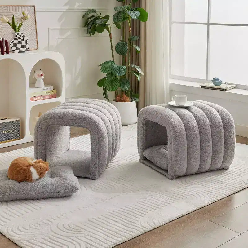Hyleory Sgabello Poggiapiedi Facile da Collegare, Adatto agli Animali Domestici - Panca da Letto 2-in-1 e Tunnel Gioco con 2 Cuscinetti Rimovibili