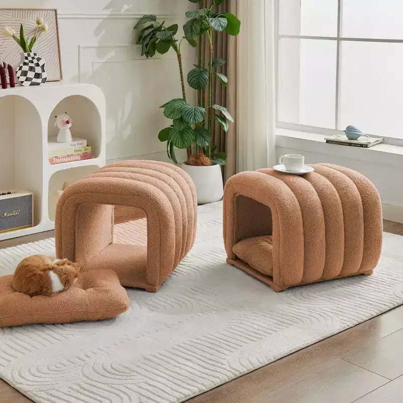Hyleory Sgabello Poggiapiedi Facile da Collegare, Adatto agli Animali Domestici - Panca da Letto 2-in-1 e Tunnel Gioco con 2 Cuscinetti Rimovibili