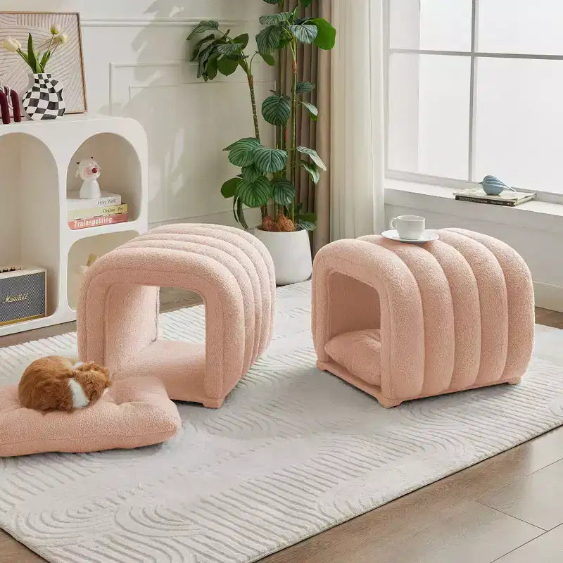 Hyleory Sgabello Poggiapiedi Facile da Collegare, Adatto agli Animali Domestici - Panca da Letto 2-in-1 e Tunnel Gioco con 2 Cuscinetti Rimovibili