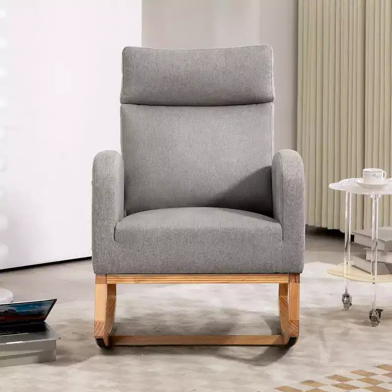 Nursery Rocking Chair Glider with Storage Pockets – High Back, Wood Base