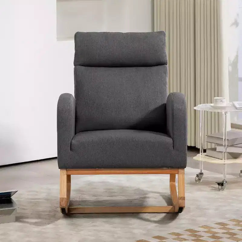 Nursery Rocking Chair Glider with Storage Pockets – High Back, Wood Base