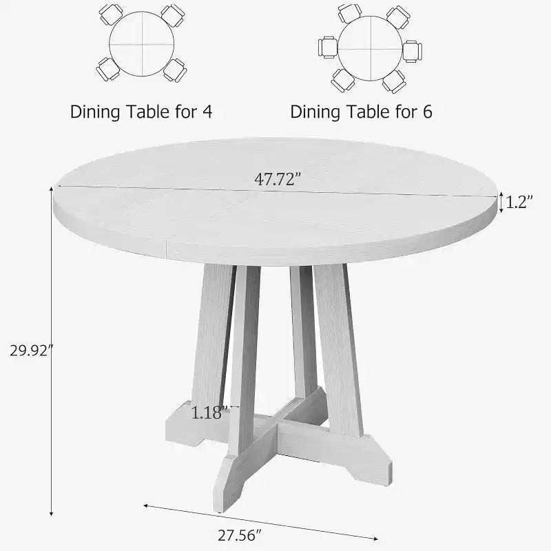 Acekool Tavolo da pranzo rotondo da 119 cm, 4 posti, piano in legno con base a piedistallo incrociato, tavolo salvaspazio per cucina e sala da pranzo, stile rustico