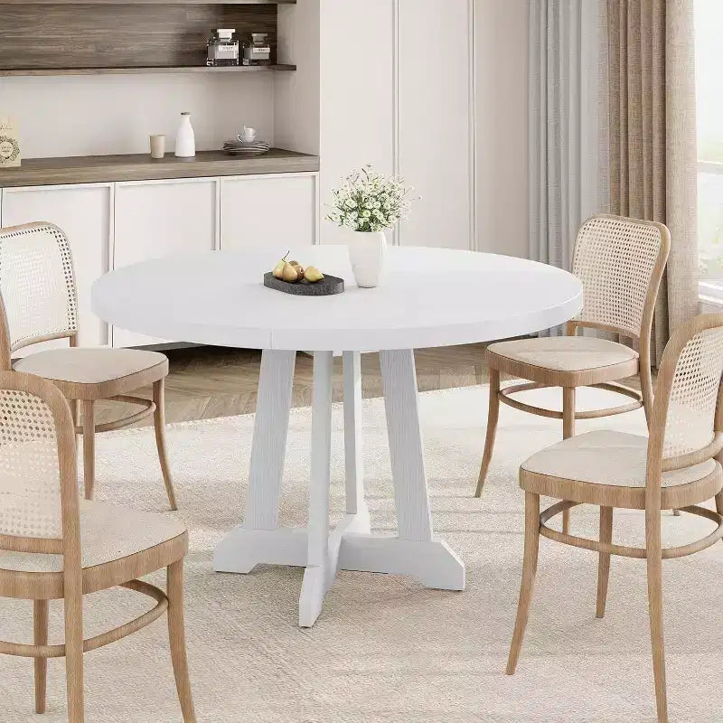 Acekool Tavolo da pranzo rotondo da 119 cm, 4 posti, piano in legno con base a piedistallo incrociato, tavolo salvaspazio per cucina e sala da pranzo, stile rustico