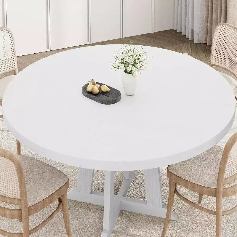 Acekool Tavolo da pranzo rotondo da 119 cm, 4 posti, piano in legno con base a piedistallo incrociato, tavolo salvaspazio per cucina e sala da pranzo, stile rustico