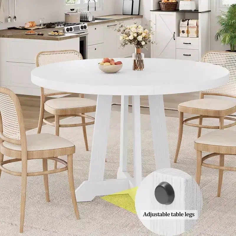 Acekool Tavolo da pranzo rotondo da 119 cm, 4 posti, piano in legno con base a piedistallo incrociato, tavolo salvaspazio per cucina e sala da pranzo, stile rustico
